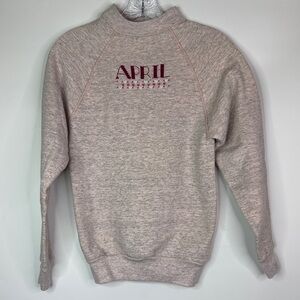 Vintage Tultex Heathered Gray Pink April Embroidered Sweatshirt Size Small